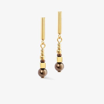 Shimmering Princess Gold Tone Mocha Multi Bead Dropper Earrings