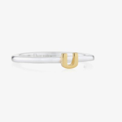 Alpha Silver Gold Plate Initial U Ring SR#U