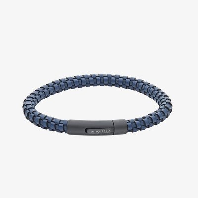 Navy Leather 21cm Navy Stainless Steel Clasp Bracelet