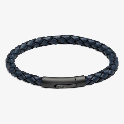 Navy Blue Leather Braided Bracelet