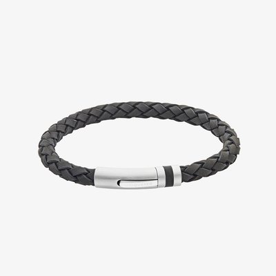 Stainless Steel Clasp Matte Black Braided Leather Bracelet