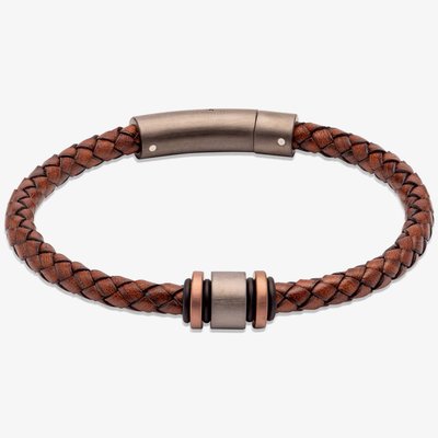Antique Dark Brown Braided Leather & Gunmetal Steel Clasp 21cm Bracelet