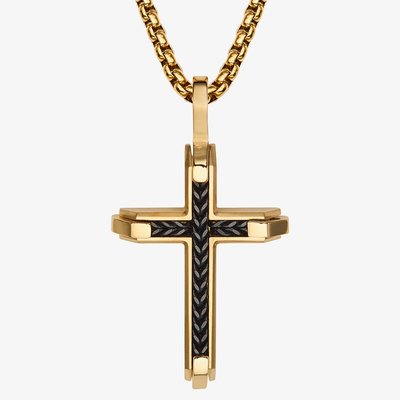 Gold Tone & Black Cross Pendant Chain Necklace