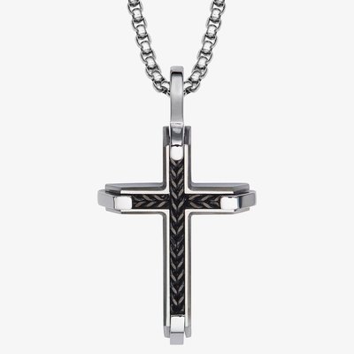 Stainless Steel Black IP Inlay Cross Pendant Necklace