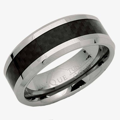 Silver Tungsten Carbide Black Carbon 8mm Ring