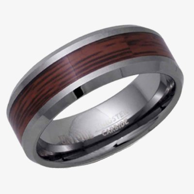 Mens Tungsten Carbide 8mm Wood Inlay Ring