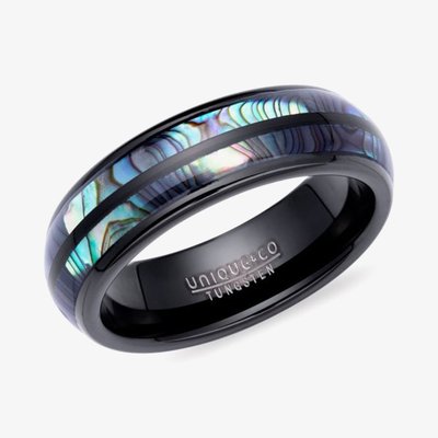 Tungsten Carbide 7mm Black Abalone Shell Two Row Ring