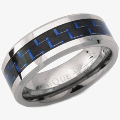 Mens Tungsten Blue Carbon Inlay 8mm Ring