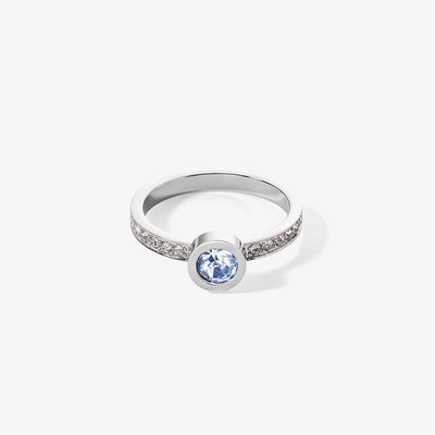 Silver Tone Blue Crystal Shoulder Set Solitaire Ring