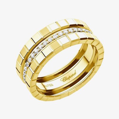 Chopard Ice Cube 18ct Yellow Gold Three Row Band With Centre Diamond Ring 827005-0043 (56)
