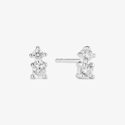 Sterling Silver Lucente Due Double Cubic Zirconia Stud Earrings
