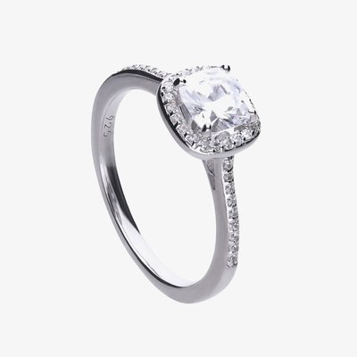 Silver Square Cubic Zirconia Shoulder Set Ring