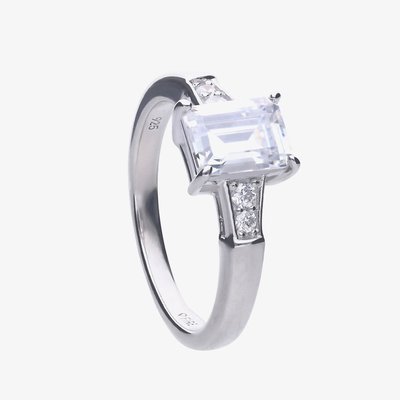 Silver Emerald Cut Cubic Zirconia Five Stone Ring