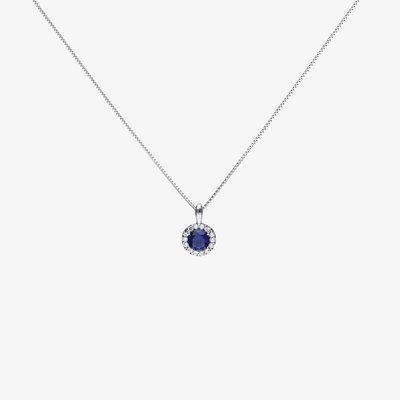Round Blue Cubic Zirconia Halo Pendant Necklace