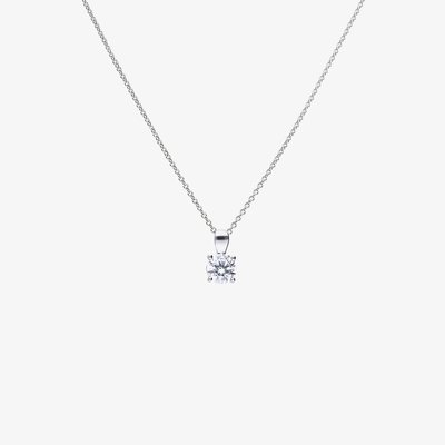 Silver 1.00ct Round Cubic Zirconia 4 Claw Pendant Necklace