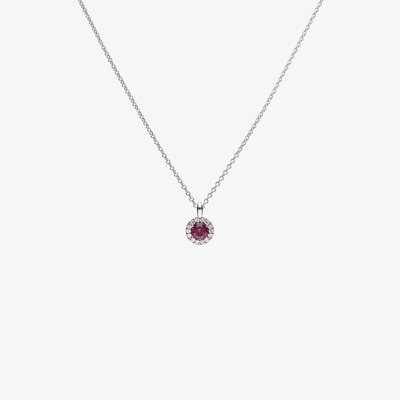 Silver Red Round Cubic Zirconia Halo Pendant Necklace