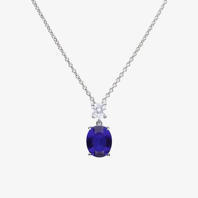 Sterling Silver Oval Blue Cubic Zirconia Drop Necklace