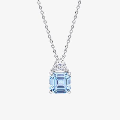 Sterling Silver Square Light Blue Cubic Zirconia Necklace