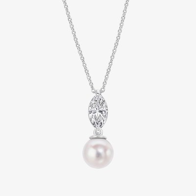 Diamonfire Sterling Silver Marquise Pearl Drop Necklace P5582
