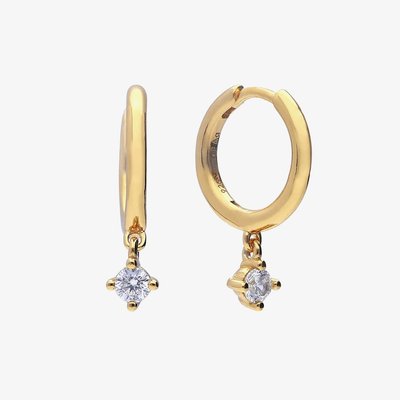24ct Gold Plated Cubic Zirconia Drop Hoop Earrings