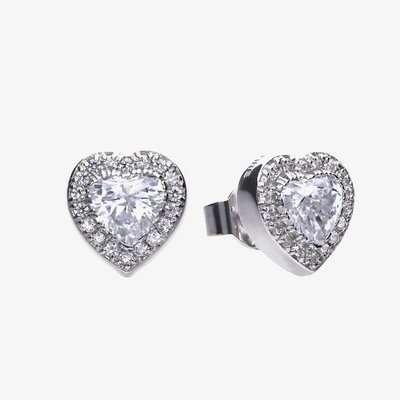 Sterling Silver Heart Shape Cubic Zirconia Stud Earrings