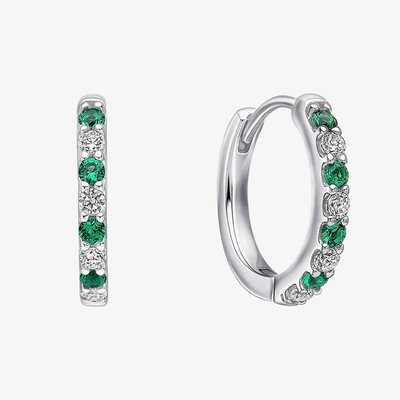 Diamonfire Sterling Silver Green & White Cubic Zirconia Hoop Earrings E6700