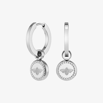 Signature Silver Tone Bumble Bee Hoop Earrings