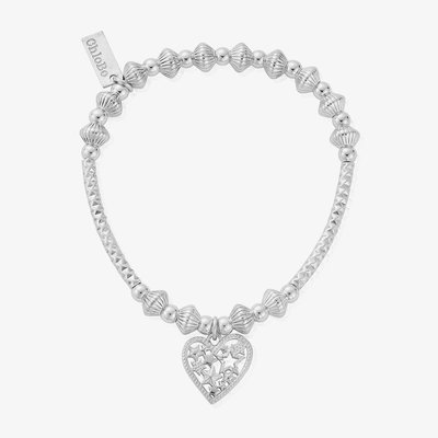 Silver Pattern Noodle Disc Starry Heart Bracelet