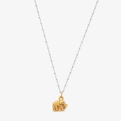 Mixed Metal Delicate Cube Chain Elephant Necklace