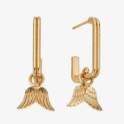 Gold Plated Guidance Rectangular Wing Drop Hoop Earrings
