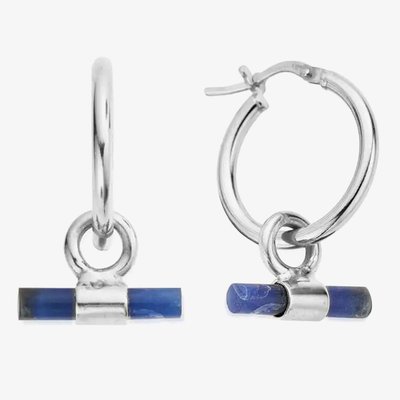 Sterling Silver Sodalite T-Bar Hoop Earrings