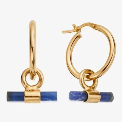 Gold Plated Sodalite T-Bar Hoop Earrings
