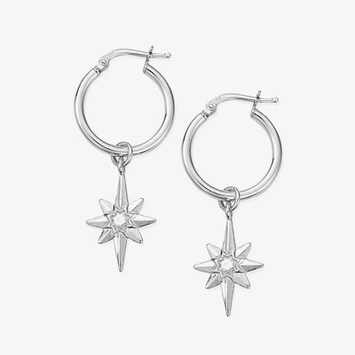 Sterling Silver Lucky Star Hoop Earrings