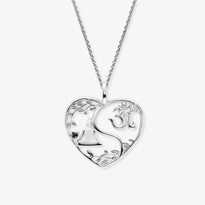 Silver Black Cubic Zirconia Ying Yang Heart Necklace