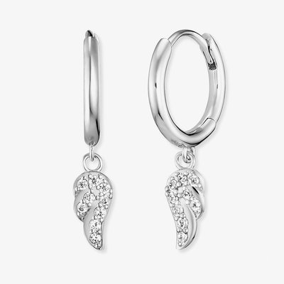 Flying Wings Silver Hoop Dropper Earrings