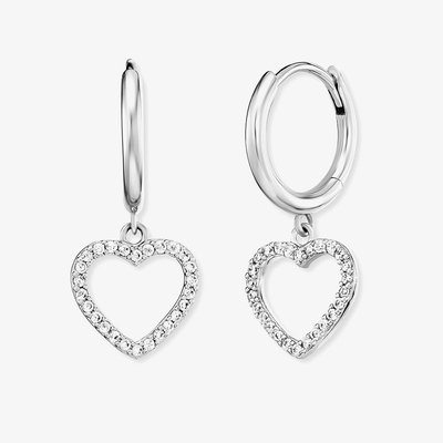 Silver Cubic Zirconia Open Heart Hoop Earrings