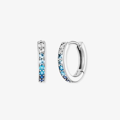 Silver & Blue Cubic Zirconia Ocean Hoop Earrings