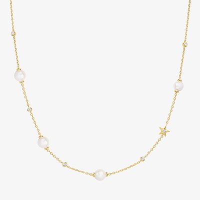Ania Haie Miss Dainty 14ct Gold Plated Pearl & Cubic Zirconia Star Necklace NO65-09G