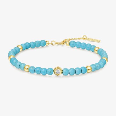 Chill Voyager 14ct Gold Plated Lab Created Turqouise Beaded Bracelet