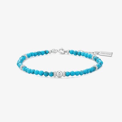 Ania Haie Ripple Joy Silver Lab-Created Turquoise Beaded Bracelet B073-03H