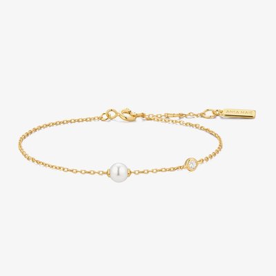 Ania Haie Luna Gaze 14ct Gold Plated Shell Pearl & Bezel-Set Sparkle Bracelet B075-01G