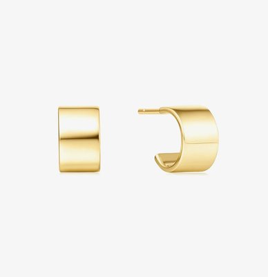 Vogue Maven 14ct Gold Plated Flat Huggie Hoop Earrings