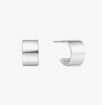 Vogue Maven Sterling Silver Flat Huggie Hoop Earrings