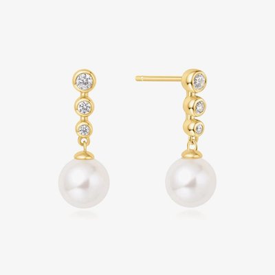 Miss Dainty 14ct Gold Plated Cubic Zirconia Shell Pearl Drop Earrings