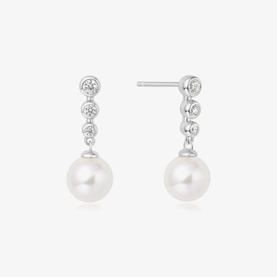 Miss Dainty Sterling Silver Cubic Zirconia Shell Pearl Drop Earrings