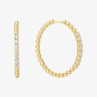 Miss Dainty 14ct Gold Plated Large Cubic Zirconia Bead Hoop Earrings