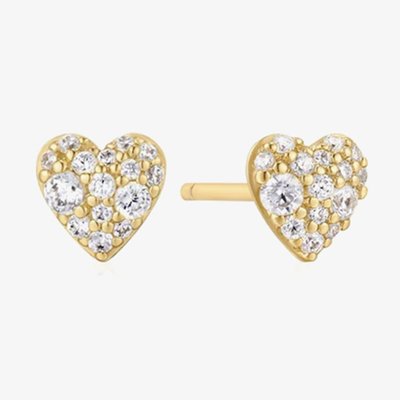 Ania Haie Starlit Drops 14ct Gold Plated Pave Heart Stud Earrings E074-01G