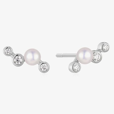 Ania Haie Starlit Drops Silver Zig-Zag Shell Pearl Stud Earrings E074-11H