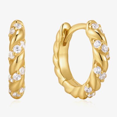 Ania Haie Luna Gaze 14ct Gold Plated Sparkle Twisted Huggie Hoop Earrings E075-07G