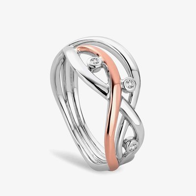 Swallow Falls 9ct Rose Gold Sterling Silver Topaz Swirl Ring